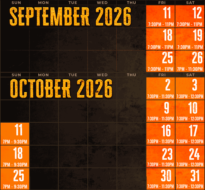Brimstone Haunt Schedule Calendar