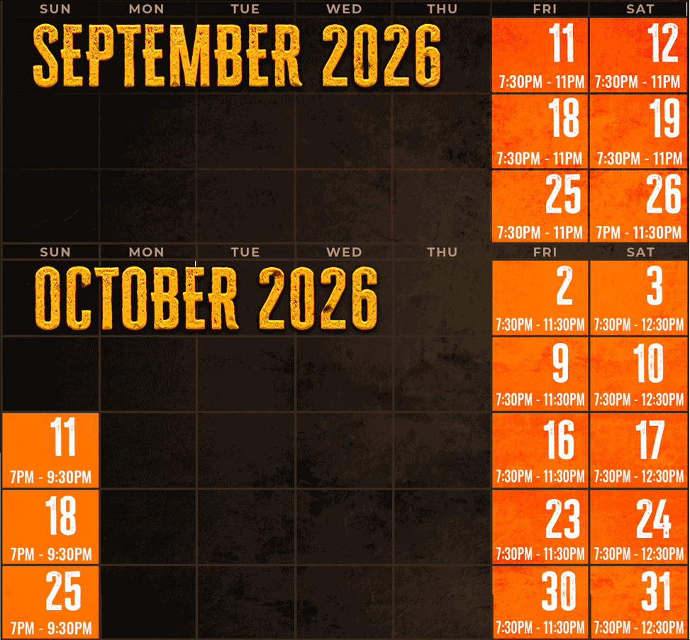 Brimstone Haunt Schedule Calendar